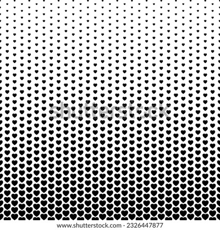 Heart fade pattern. Faded halftone black dots isolated on white background. Degraded fades dote for design print. Fadew halftones hearts. Fading polka gradient. Geo transition bg. Vector illustration