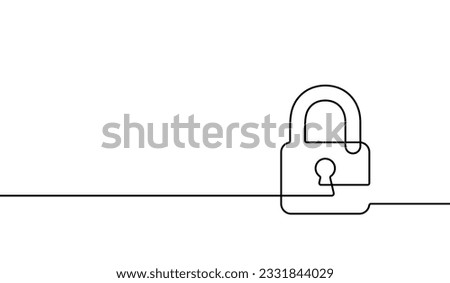 Lock icon. Black silhouette keyhole continuous line isolated on white background. Hand drawn padlock. Secrecy drawing art graphic. Simple closed lock. Hands draw secret concept. Vector illustration