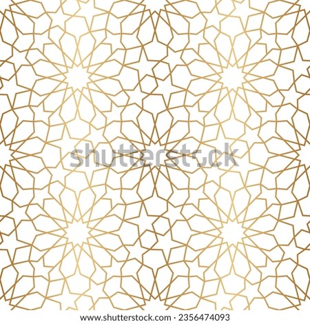 Morocco gold seamless pattern. Repeating golden marocco grid. Arabic background. Repeated simple moroccan mosaic motive. Islamic texture. Design prints. Abstract arabesque patern. Vector illustration