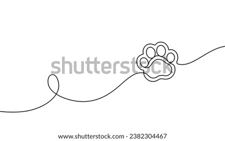 Paw continuous line drawing. One single hands drawn contour lines dog or cat. Design prints. Mark footprint oneline. Black lineart sketch outline isolated on white background. Vector illustration