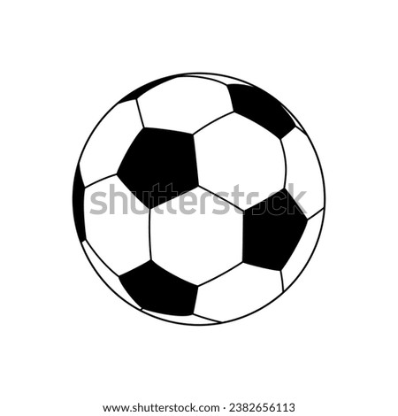 Soccer ball. Black football ball isolated on white background. Flat icon. Simple cartoon clipart. Outline pictogram. Logo soccer ball for design print. Graphic symbol sport play. Vector illustration