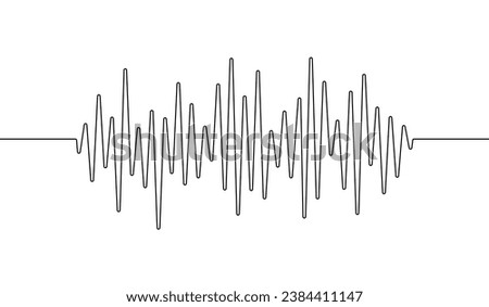 Wave one line. Continuous lines waves drawing. Art sound. Hand draw music. Outline audio icon. Concept voice. Sketch black record isolated on white background. Soundwave recording. Vector illustration