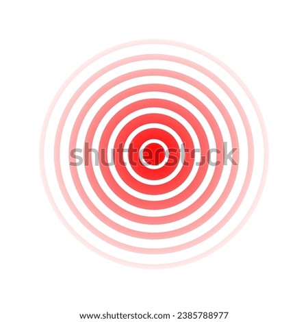 Pain circle wave. Target icon. Red effect pulse isolated on white background. Signal radar. Pattern sonar. Vibration line design. Radial rays. Round ripple logo. Sonic waves. Vector illustration