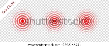 Pain circle wave. Target icon. Red effect pulse isolated on white background. Signal radar. Pattern sonar. Vibration line design. Radial rays. Round ripple logo. Sonic waves. Vector illustration