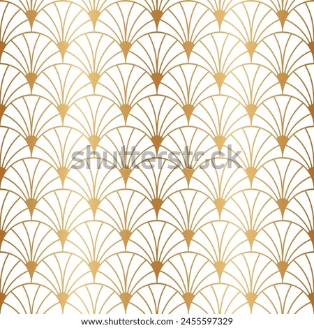 Art deco gold seamless pattern. Repeated golden fan patern. Abstract nouveau background for prints design. Repeating geometric lattice. Gatsby repeat motif. Artdeco fancy lattice. Vector illustration