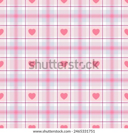 Heart seamless pattern. Repeating plaid hearts pink color. Check tartan for design prints. Repeated scottish flannel. Madras fabric. Wool lattice. Repeat abstract ekose woven. Vector illustration