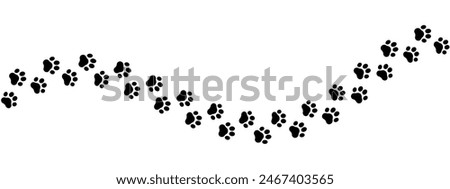 Paw print of a dog or cat. Footprint pet. Black lines animal prints isolated on white background. Tiger paws. Cute canine pattern. Puppy track. Feline step outline. Kitten leg. Vector illustration