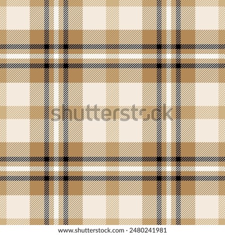 Plaid seamless pattern. Check brown color. Repeating tartan checks design. Repeated scottish fall flannel. Madras fabric print. Geometric wool lattice. Repeat abstract ekose woven. Vector illustration