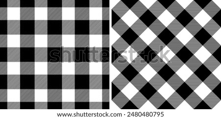 Plaid seamless pattern. Check black color. Repeating tartan checks design. Repeated scottish fall flannel. Madras fabric print. Geometric wool lattice. Repeat abstract ekose woven. Vector illustration