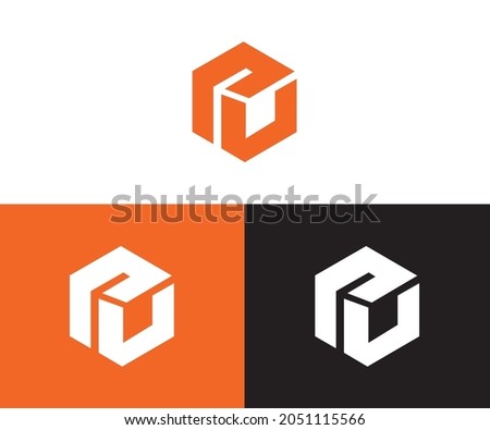 PV P V PU UP VP triple cubic alphabet letter vector geometric font icon  Logo for your design Imagine de stoc © 