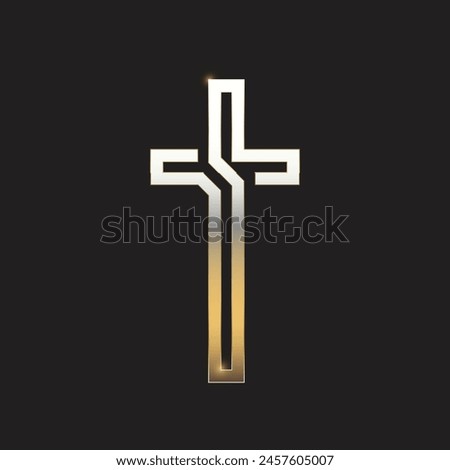 Golden Christian cross icon and symbol logo