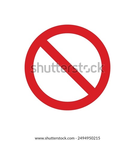 Icon symbol ban and forbidden. Circle sign stop entry and slash line isolated on white background. Mark prohibited. Round cross logo restrict entrance. Vector illustration