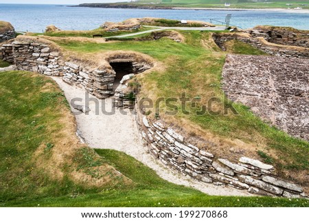 stone age village Skara Brae on Orkney, Scotland, UK