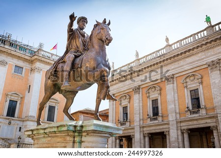 One of the statues of the twins Castor and Pollux in the Piazza del Campidoglio in Rome, Italy