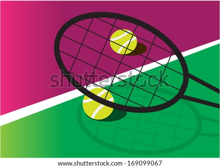 Sports tennis. Racket and two balls for tennis