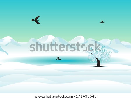 Winter. Winter Landscape, lake in the mountains