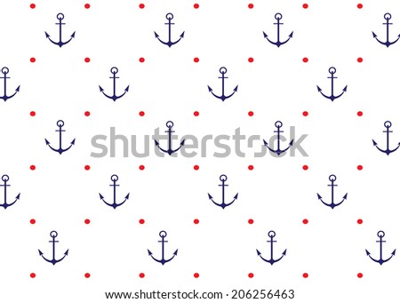 Sea background. Anchor and red points on a white background.