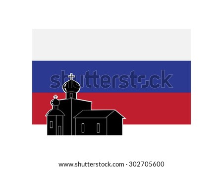 Russian flag, silhouette Orthodox Church