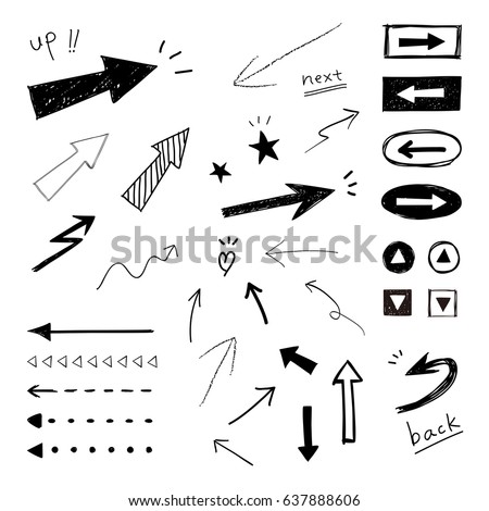 Vector set of arrow, hand-drawn icons