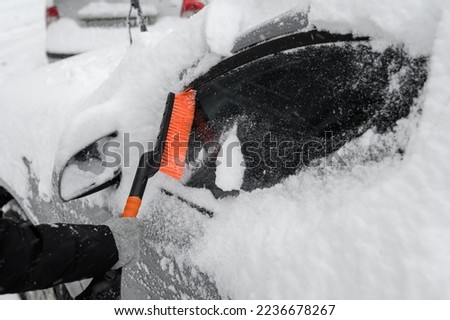 Similar – Image, Stock Photo Woman in heavy snowfall in the park