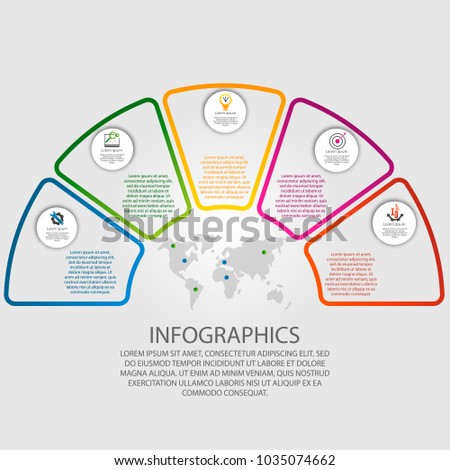 Vector illustration. Infographics in the form of a circle and 5 segments with an outline and no fill. Template for graphs, presentations, business, education with five steps.