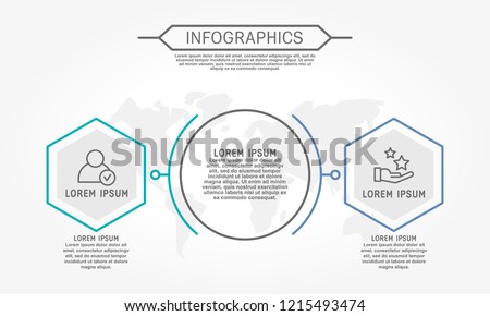Modern vector illustration 3d. Template of circular infographics with two elements, hexagon. Contains map in the center. Designed for business, presentations, web design, diagrams with 2 steps.
