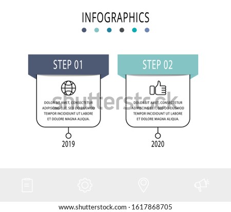 Vector infographic flat template. Rectangles for two diagrams, graph, flowchart, timeline, marketing, presentation. Business concept with 2 labels