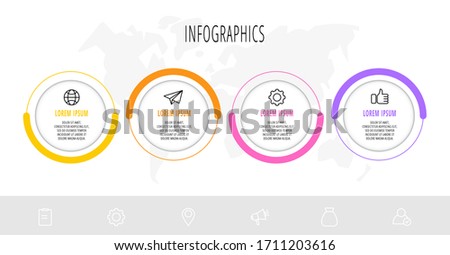 Vector template circle infographics. Business concept with 4 options and parts. Four steps for content, flowchart, timeline, levels. Path step by step