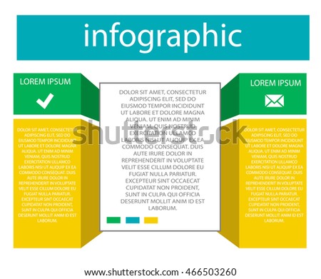 Infographics in the form of two columns and a column in the center with space for text. It is used in business presentations, education