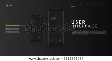 UI design concept, conceptual illustration of smartphone, mobile app or website with multiple option in luxury black background- Vector Illustration.