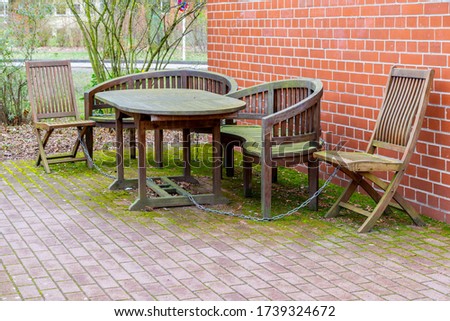 Similar – Foto Bild Grüne Gartenstühle und Tisch in einem lauschigen Garten