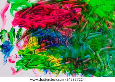 Multicolored abstraction oil paint close-up shot. Drawn child