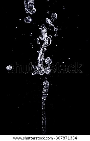 Abstract stream of water on a black background. Texture. Design elements. Spray. Refreshing.