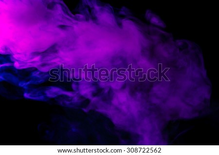 Abstract purple hookah smoke on a black background. Photographed using a gel filter. The concept of of unhealthy.