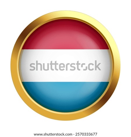 Luxembourg flag. Gold token. Red, white and blue symbol of national pride and cultural heritage. Close-up. Design for printing, souvenirs, gifts, important events and holidays, web design.