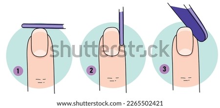 Care of natural nails. DIY manicure. File the nail. Manicure steps. Healthcare illustration. Vector illustration. 