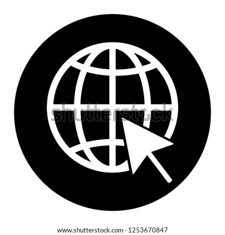 Internet world icon on black circle. White background