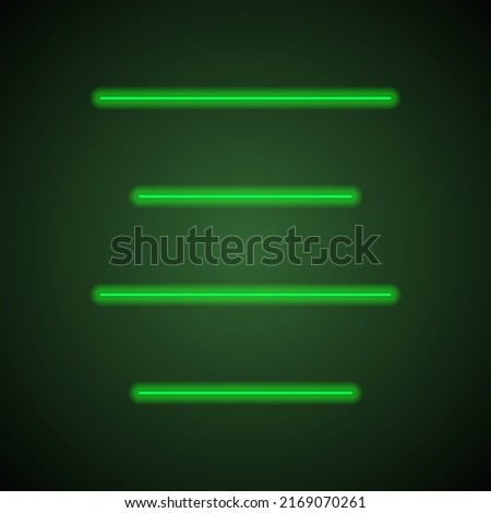 Text alignment icon, vector. Flat design. Green neon on black background with green light.ai