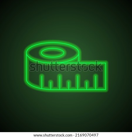 Measure simple icon vector. Flat design. Green neon on black background with green light.ai