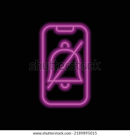 Phone, mute notification, no sound simple icon vector. Flat design. Purple neon on black background.ai