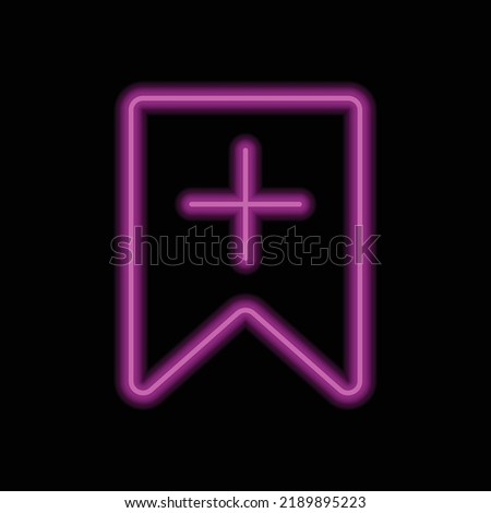 Bookmark, add simple icon vector. Flat design. Purple neon on black background.ai