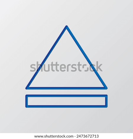 Eject simple icon vector. Flat design. Paper cut design. Cutted blue symbol with shadow. Gray background.ai