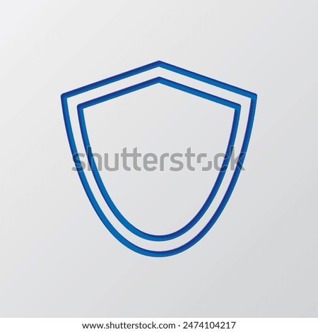 Sheild, protection simple icon. Flat design. Paper cut design. Cutted blue symbol with shadow. Gray background.ai