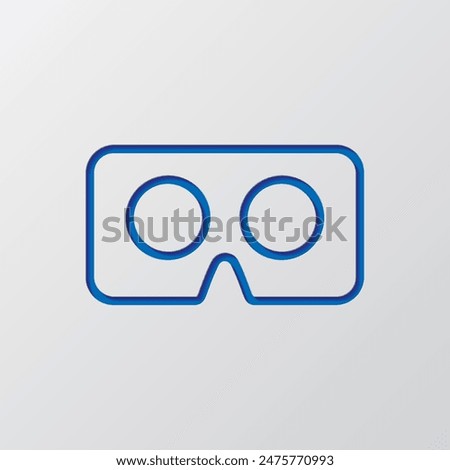 Vr cardboard simple icon. Flat design. Paper cut design. Cutted blue symbol with shadow. Gray background.ai