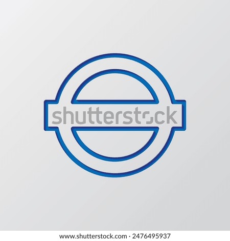 London metro simple icon. Flat design. Paper cut design. Cutted blue symbol with shadow. Gray background.ai