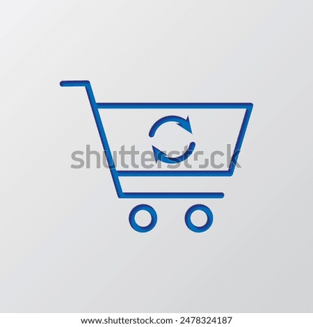 Shopping cart, refresh, loading simple icon vector. Flat design. Paper cut design. Cutted blue symbol with shadow. Gray background.ai