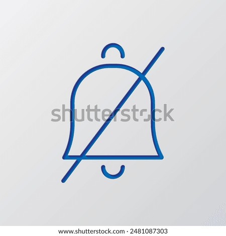 Mute notifications, silent, no sound, no bell simple icon vector. Flat design. Paper cut design. Cutted blue symbol with shadow. Gray background.ai