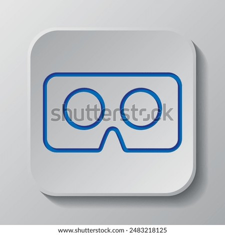 Vr cardboard simple icon. Flat design. Paper cut design. Cutted blue symbol with shadow. Gray badge button, gray background.ai