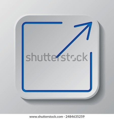 External link simple icon vector. Flat design. Paper cut design. Cutted blue symbol with shadow. Gray badge button, gray background.ai