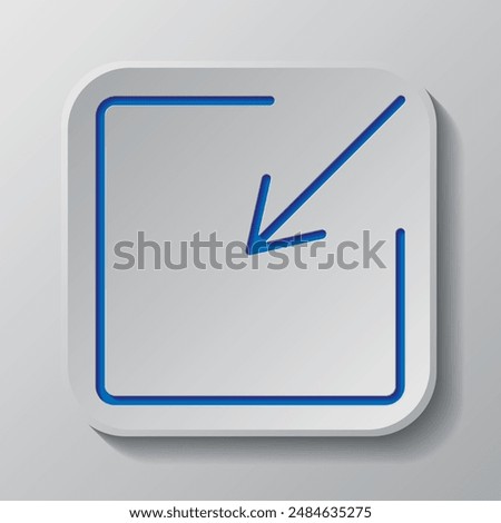 External link simple icon, vector. Flat design. Paper cut design. Cutted blue symbol with shadow. Gray badge button, gray background.ai